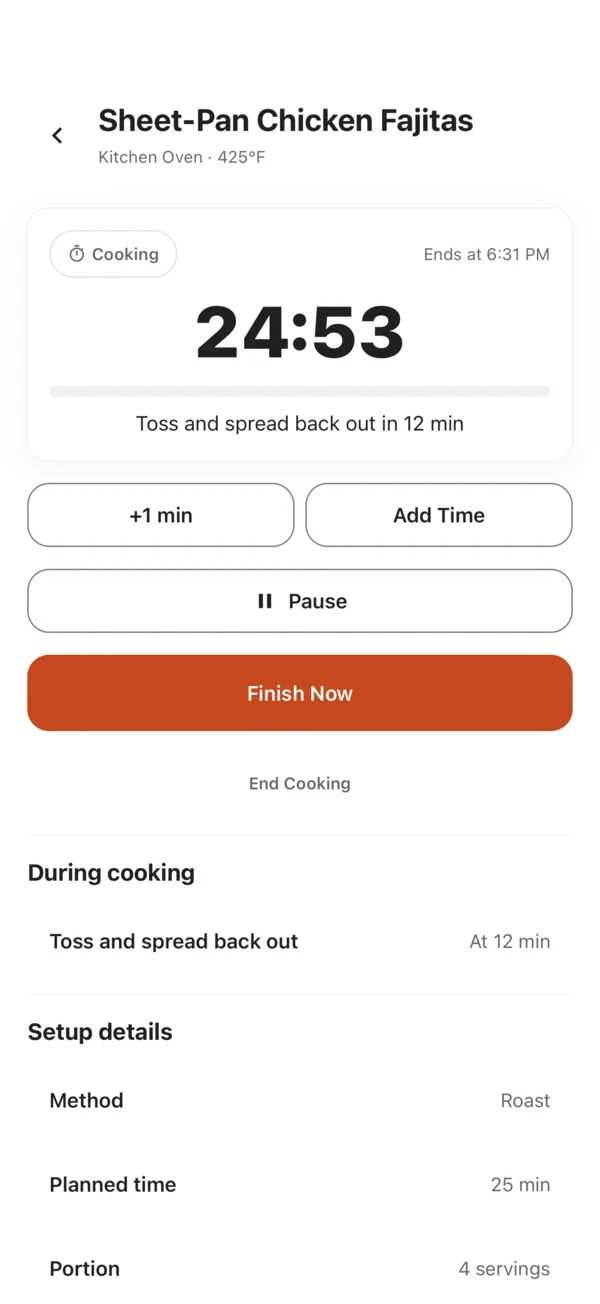 A cook in progress, counting down to the end.